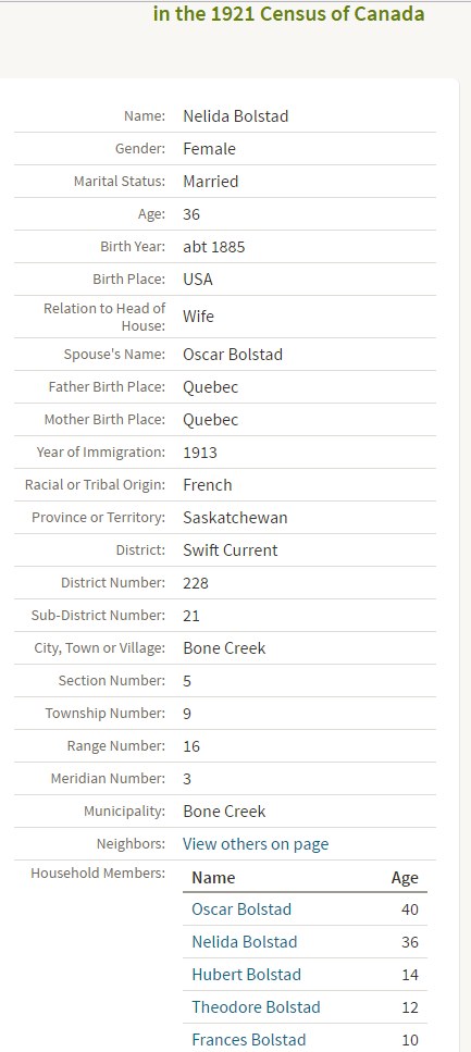  IMAGE Nellie Bolstad 1921 Canada Census 